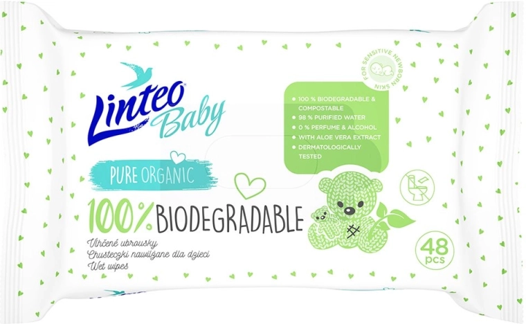 Παιδικά υγρά μαντηλάκια Linteo Baby 100% βιοδιασπώμενα 48 τεμ.