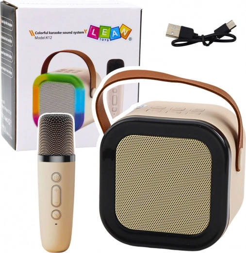 Ασύρματο ηχείο καραόκε με μικρόφωνο K12 RGB Bluetooth – μπεζ