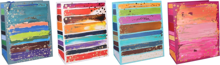 Δωροσακούλα M 26 × 32 × 10 cm – για όλο τον χρόνο, πολύχρωμες ρίγες και χρυσές λεπτομέρειες