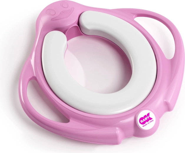 Okbaby pinguo soft μαλακό αντιολισθητικό παιδικό κάθισμα-μειωτήρας για WC με λαβές ροζ - 1 τεμάχιο