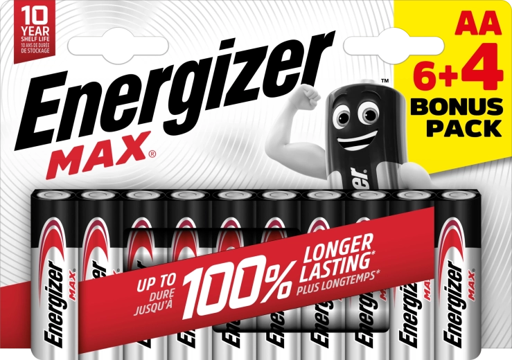 Energizer Max αλκαλικές μπαταρίες AA 10 τεμ. (6+4)