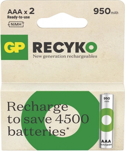 Επαναφορτιζόμενες μπαταρίες AAA Ni-MH 950mAh 2 τεμ. GP ReCyko