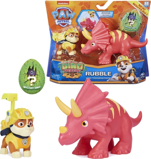 Paw Patrol Dino Rescue – φιγούρα Rubble και τρικεράτοπας με έκπληξη