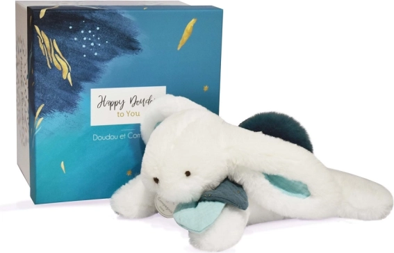 Δωροσετ DOUDOU – λούτρινο κουνελάκι με σκούρα μπλε φουντίτσα 25 cm