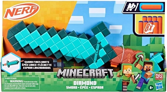 Nerf Minecraft διαμαντένιο σπαθί Diamond Sword με αφρώδη βελάκια - 1 τεμάχιο