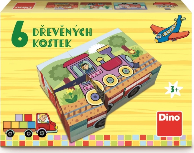Ξύλινοι κύβοι εικόνων Dino Μεταφορικά μέσα, 6 κύβοι