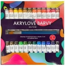 Ακρυλικά χρώματα 24×12 ml με πινέλα, για κεραμικά, γυαλί, ξύλο και χαρτί