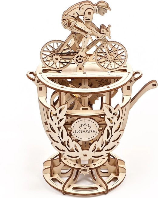 Ξύλινο μηχανικό 3D παζλ UGEARS Ποδηλάτης – κύπελλο με κινούμενο μηχανισμό