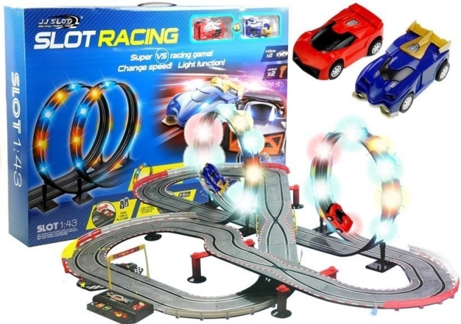 Αγωνιστικό σετ πίστας slot-car με LED λούπες 1:43, 2 αυτοκίνητα