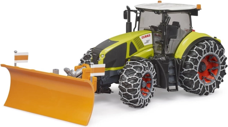Τρακτέρ Claas Axion 950 με αντιολισθητικές αλυσίδες χιονιού και λεπίδα εκχιονισμού Bruder