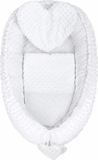 Πολυτελής φωλίτσα για μωρό New Baby Minky Καρδούλα λευκή με μαξιλαράκι και παπλωματάκι