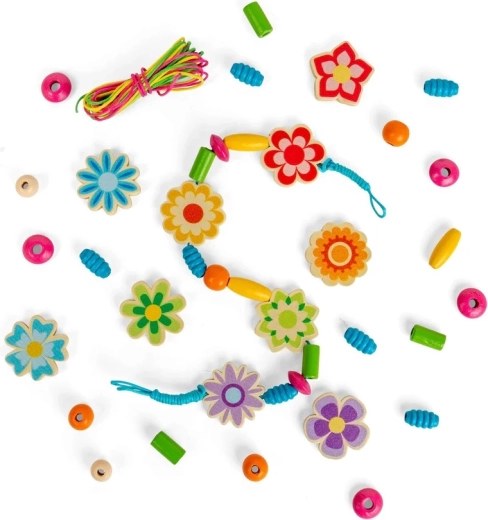 Bigjigs Toys σετ ξύλινων χαντρών Καλοκαιρινά Λουλούδια