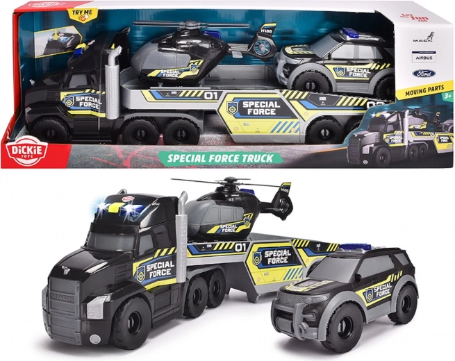 Dickie Toys SOS φορτηγό οδικής βοήθειας με πλατφόρμα και οχήματα διάσωσης