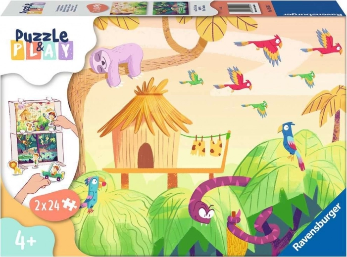 Ravensburger Puzzle & Play: περιπέτεια στη ζούγκλα 2×24 κομμάτια