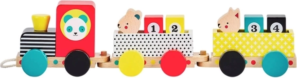 Ξύλινο τρενάκι έλξης με αριθμούς και ζωάκια PETIT COLLAGE