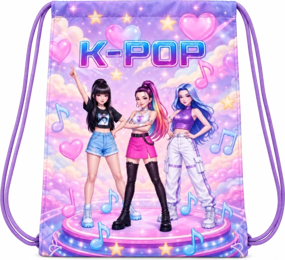 Παιδικό σακίδιο πλάτης με κορδόνια K-Pop Demon Hunters μωβ 40 × 35 cm