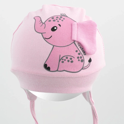 Βαμβακερό βρεφικό σκουφάκι New Baby Happy Elephant ροζ