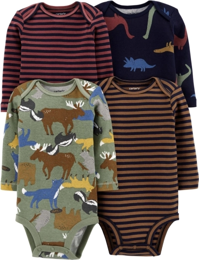Βρεφικό κορμάκι Carter's με μακρύ μανίκι brown/navy, 4 τεμ., μέγεθος 56 (NB)