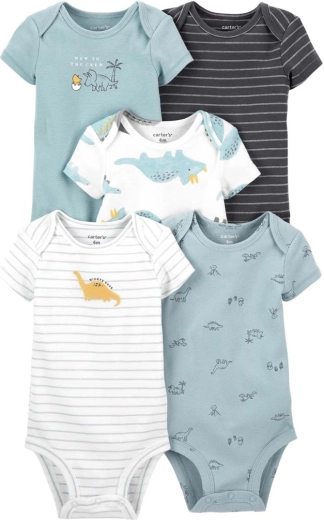 CARTER'S βρεφικά κορμάκια με κοντό μανίκι Blue Dino για αγόρια, 5 τεμ. – PRE