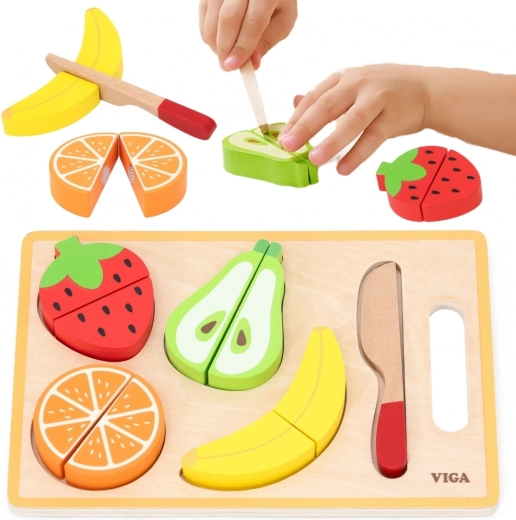 Ξύλινο σετ Montessori Viga με φρούτα για κόψιμο