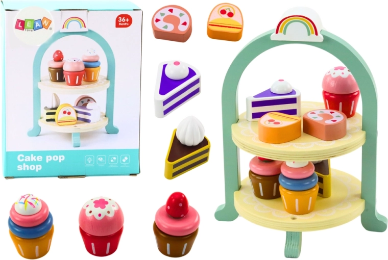 Ξύλινη βάση για γλυκά με τουρτάκια και cupcakes – σετ δύο επιπέδων για παιδιά