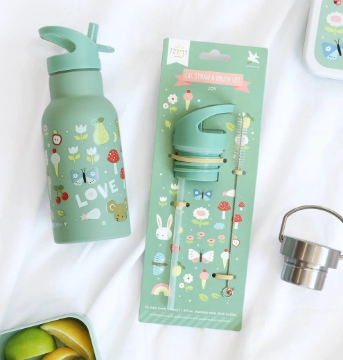 A Little Lovely Company σετ καπακιού, βουρτσάκι και καλαμάκι για ανοξείδωτο μπουκάλι 350 ml