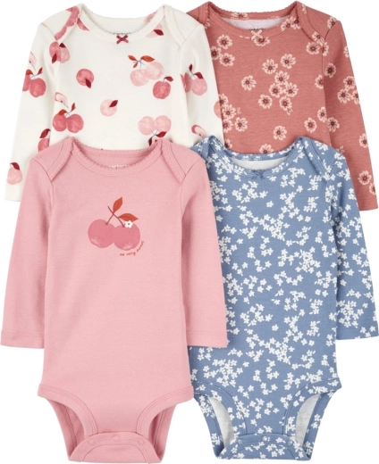 Βρεφικά κορμάκια Carter’s με μακρύ μανίκι Pink/Blue Floral, 4 τεμ., μέγεθος 56 (NB)