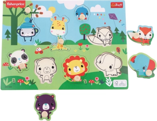Ξύλινο παζλ με λαβές Fisher-Price άγρια ζώα