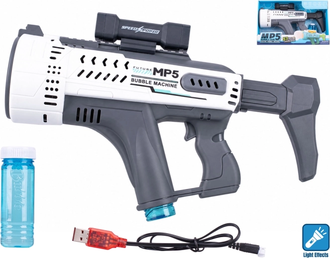 Λευκό πιστόλι για σαπουνόφουσκες σε στυλ MP5 με φωτεινό εφέ 44 cm