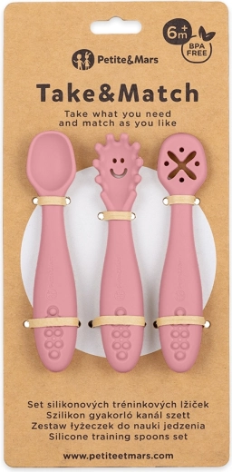 Petite&Mars σιλικονούχα κουταλάκια εκμάθησης Take&Match dusty rose 3 τεμ. 6m+
