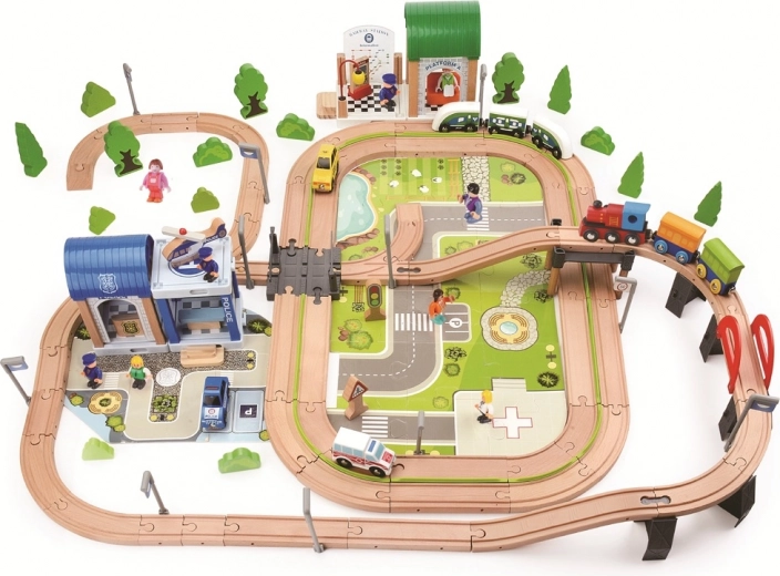 2Kids Toys ξύλινος σιδηρόδρομος πόλη και χωριό 200 τεμάχια