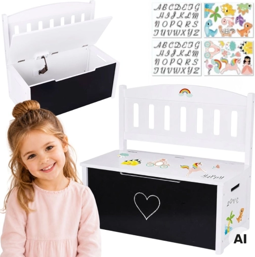 Tooky Toy ξύλινο μπαούλο για παιχνίδια 3 σε 1 με παγκάκι και πίνακα ζωγραφικής