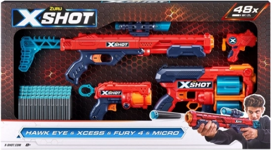Σετ πιστολιών X-Shot Combo Hawk Eye + Xcess + Fury 4 + Micro