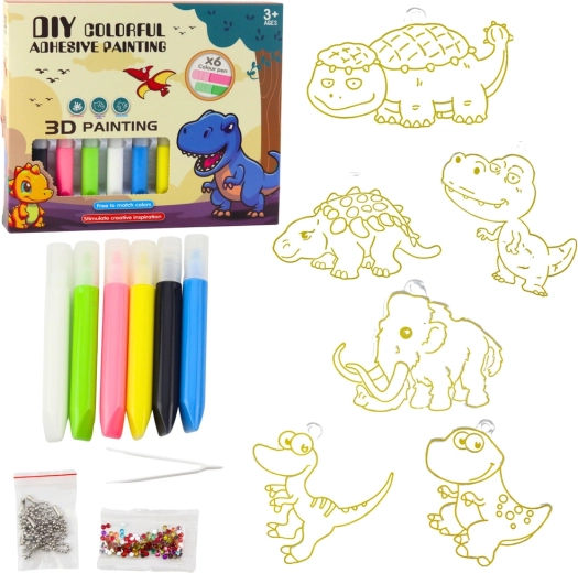 Δημιουργικό DIY σετ – βιτρό κρεμαστάρια δεινόσαυροι με 6 gel μαρκαδόρους