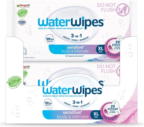 WaterWipes Sensitive+ υγρά μαντηλάκια για το σώμα και τις ευαίσθητες περιοχές 30 τεμ. - 12 τεμ.