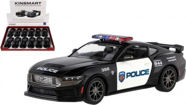 Μεταλλικό μοντέλο αυτοκινήτου Ford Mustang Dark Horse Police 2024 1:38 με μηχανισμό οπισθοκίνησης (pull-back), 13 cm