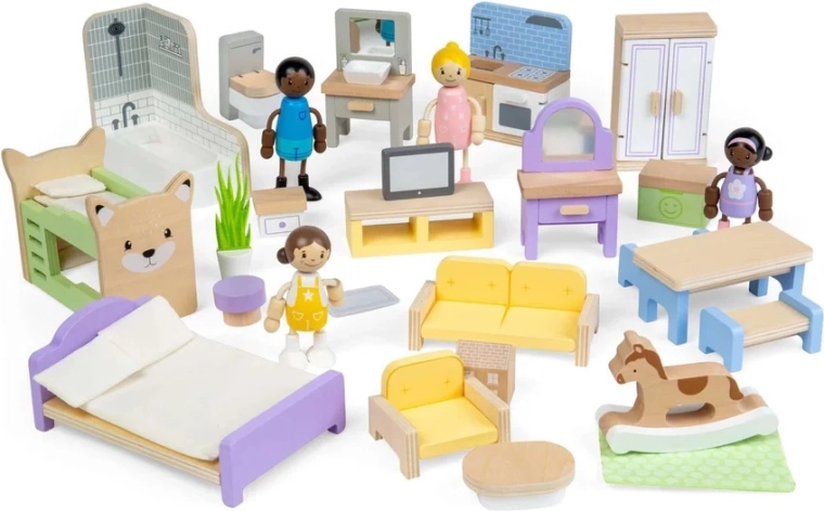 Bigjigs Toys σετ ξύλινων επίπλων για κουκλόσπιτο