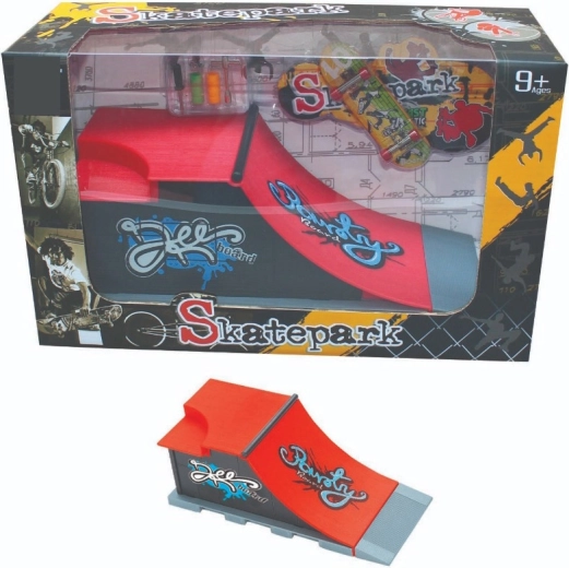 Σετ skatepark με κεκλιμένη ράμπα, rail και fingerboard