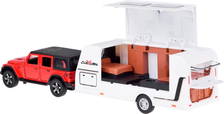 Τροχόσπιτο που ανοίγει με εξοπλισμένο εσωτερικό