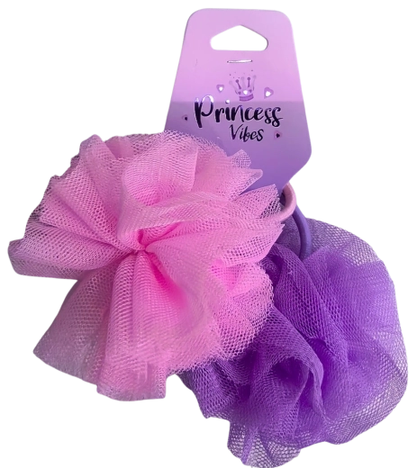 PINK σετ τούλινων λαστιχάκια μαλλιών ροζ και μωβ, 2 τεμ.