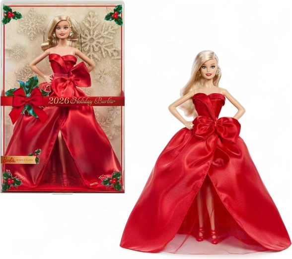 Εορταστική συλλεκτική κούκλα Barbie Signature 2026 ξανθιά με κόκκινο φόρεμα