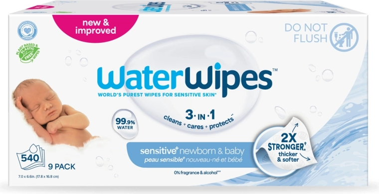 WaterWipes υγρά μαντηλάκια για νεογέννητα και παιδιά 3 σε 1, 9 × 60 τεμ.