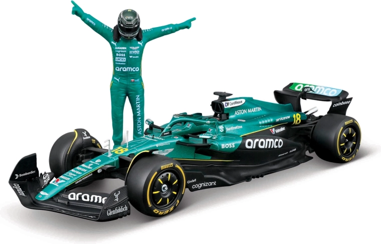 Συλλεκτικό μοντέλο Formula 1 Bburago Aston Martin AMR25 2025 Lance Stroll (αριθμός 18) 1:24 με φιγούρα οδηγού
