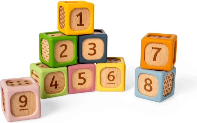 Bigjigs Toys κύβοι ταξινόμησης από ξύλο και σιλικόνη (9 τεμ.)