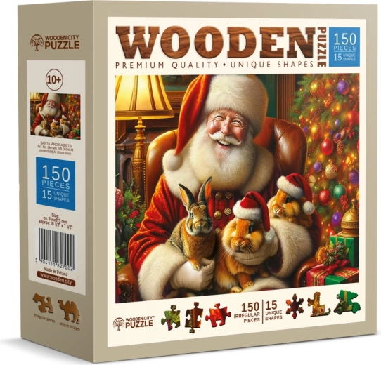 Ξύλινο παζλ WOODEN CITY Άγιος Βασίλης και κουνέλια, 150 κομμάτια
