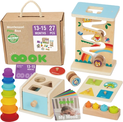 Woopie Green κουτί Montessori 6 σε 1 ξύλινο εκπαιδευτικό σετ για παιδιά 13–15 μηνών