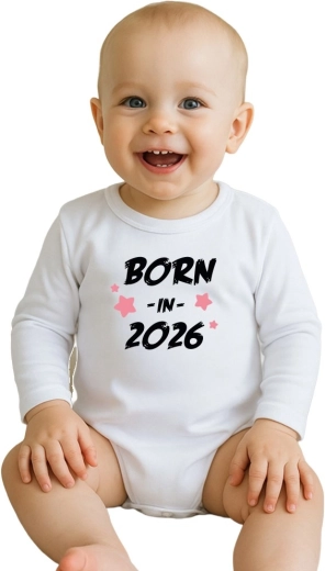 Παιδικό βαμβακερό κορμάκι με στάμπα New Baby Born in 2026, ροζ, μακρύ μανίκι