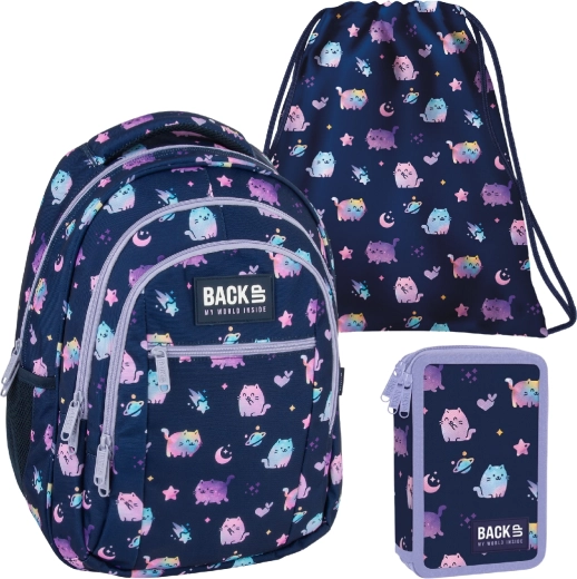 Σχολικό σετ BackUP Violet Kittens 3 σε 1 – σακίδιο, γεμάτη κασετίνα και σάκος
