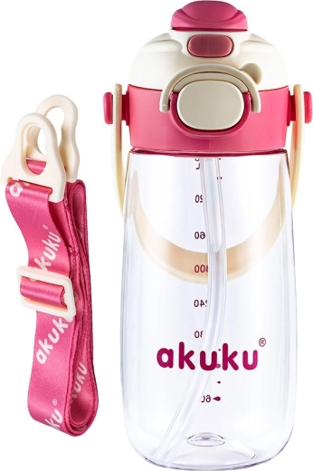Akuku σχολικό μπουκάλι με καλαμάκι 480 ml ροζ