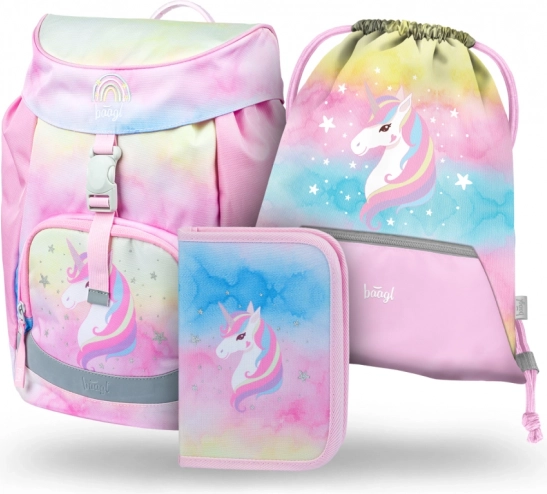Σχολικό σετ BAAGL Airy Rainbow Unicorn – σακίδιο, κασετίνα και πουγκί